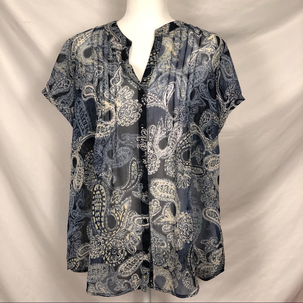 Liz Claiborne Woman Navy White Paisley Blouse